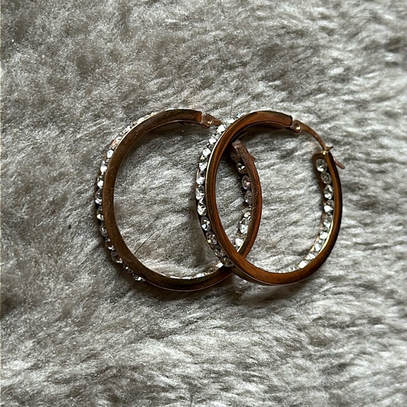 Vintage Rhinestone Gold Hoops - Picture 4 of 9